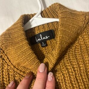 Lulu's Golden Cowl Neck Sweater Dress